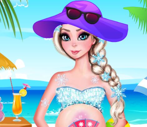 Jeu Elsa enceinte a la plage