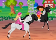 Jeu Dora et Barbie participent à une course de chevaux