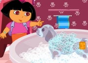 Jeu Dora nettoie son chien